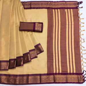 Chikoo Woven Cotton Silk Saree