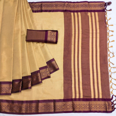 Chikoo Woven Cotton Silk Saree