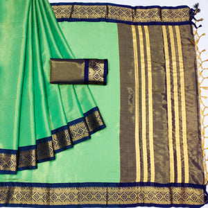 peacock-green-woven-cotton-silk-saree