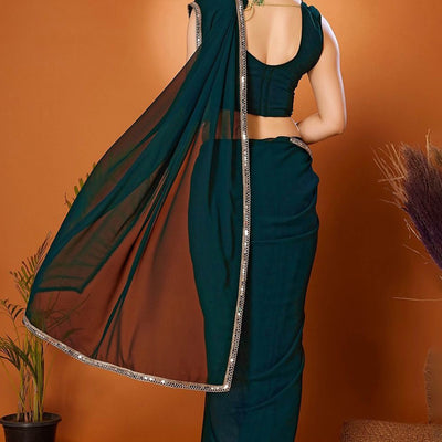 Morpich Solid Georgette Saree With Mirror Border