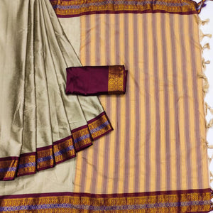 Chikoo Woven Cotton Silk Saree With Tassels