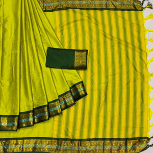 Lemon Yellow Woven Cotton Silk Saree With Tassels
