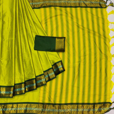 Lemon Yellow Woven Cotton Silk Saree With Tassels