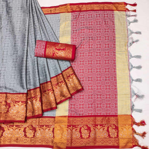 grey-floral-woven-cotton-silk-saree-with-tassels