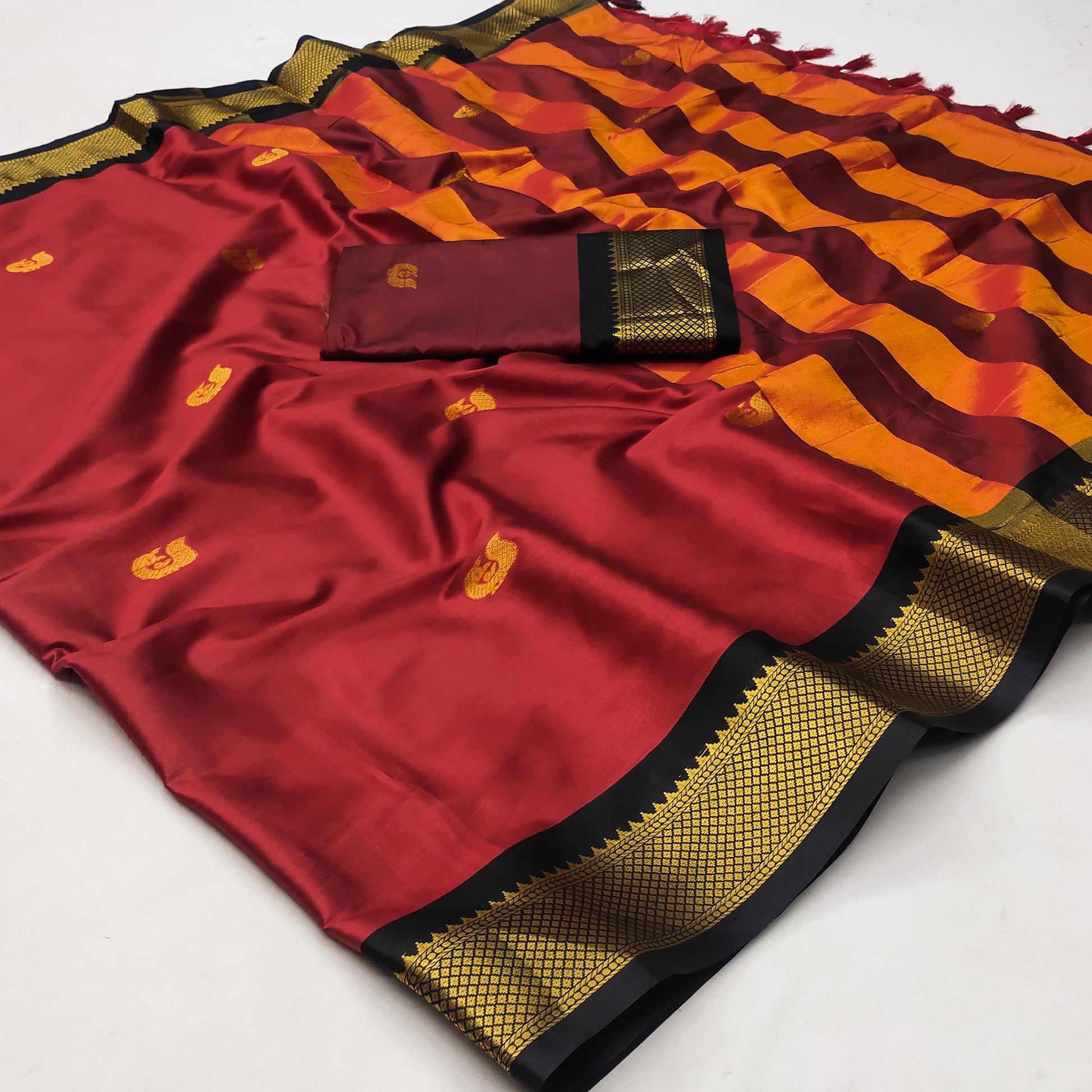 Maroon Butti Work Woven Cotton Silk Saree