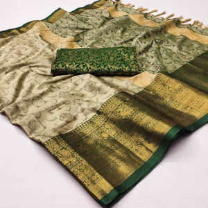 Chikoo Woven Cotton Silk Saree With Tassels