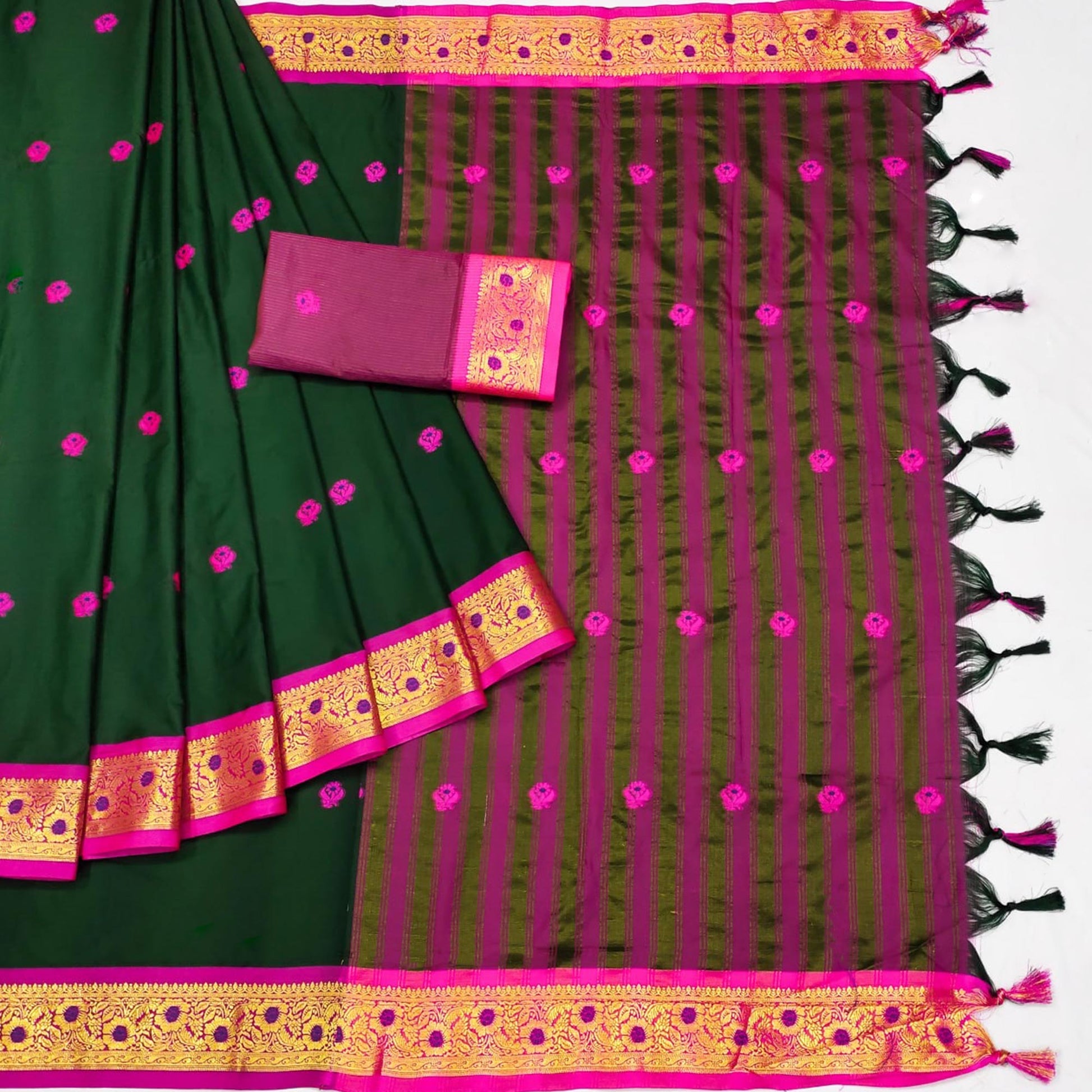 green-woven-cotton-silk-saree-with-tassels-10