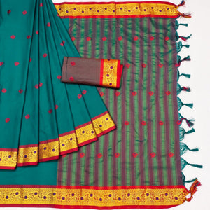 Morpich Woven Cotton Silk Saree With Tassels