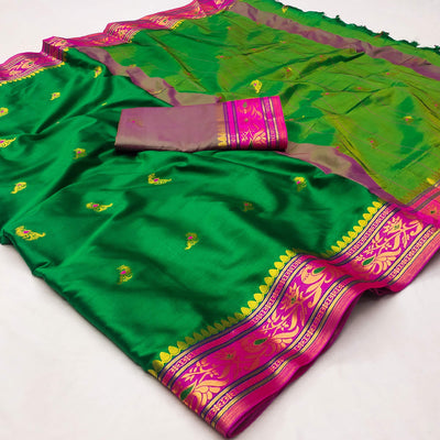 green-butti-work-woven-cotton-silk-saree-1