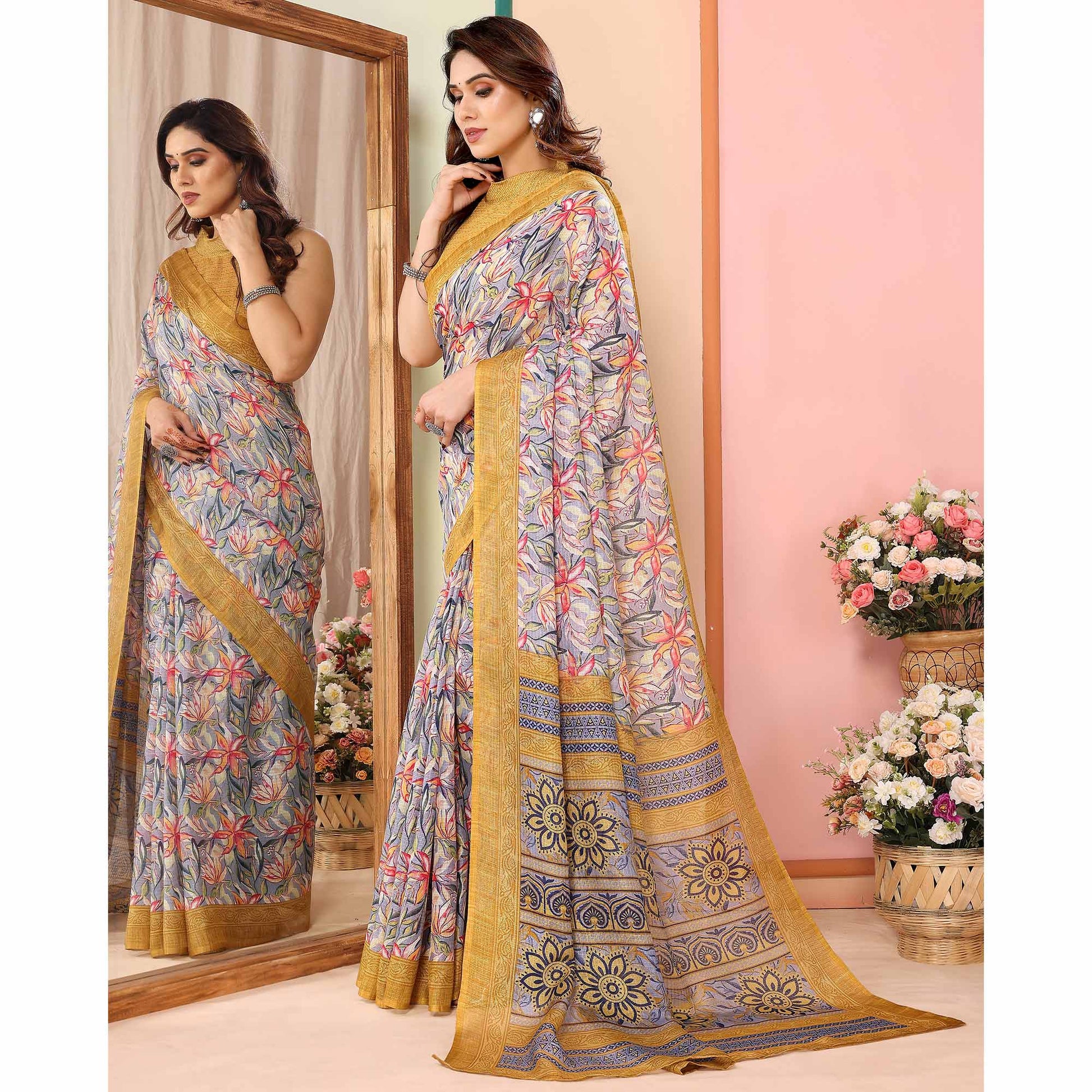 grey-mustard-floral-printed-kota-doria-saree