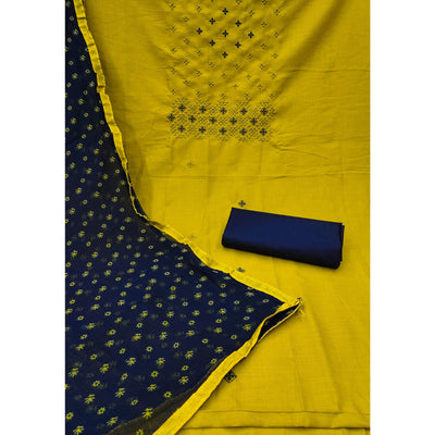 Mehendi Green Floral Embroidered Cotton Blend Dress Material