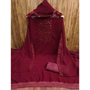 Maroon Floral Embroidered Georgette Dress Material