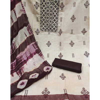 Chikoo & Brown Printed Cotton Dress Material