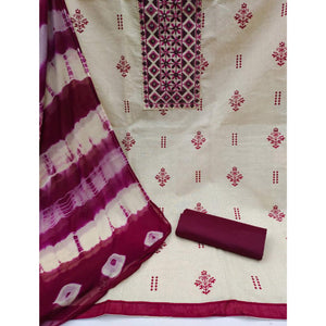 Chikoo & Wine Printed Cotton Dress Material