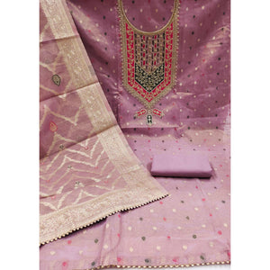 Lavender Sequins Embroidered With Woven Chanderi Silk Dress Material