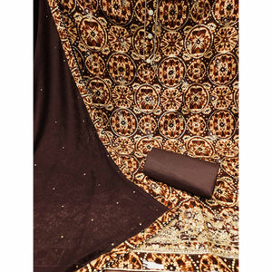 Brown Foil Printed Rayon Dress Material