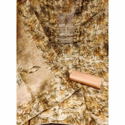 Brown Printed Cotton Silk Dress Material