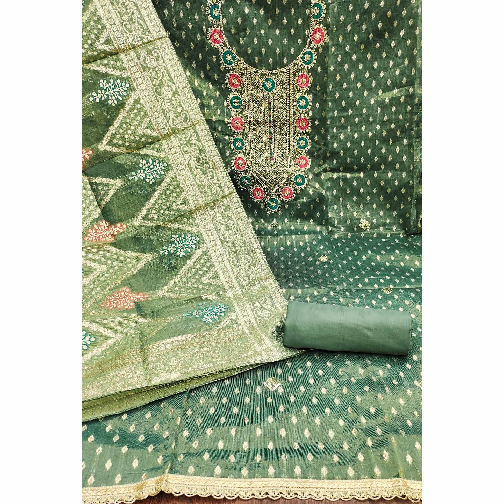 green-woven-with-sequins-work-jacquard-dress-material
