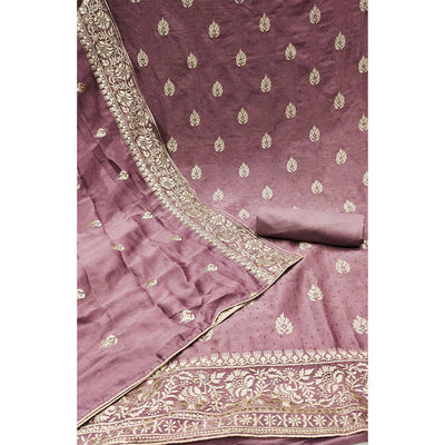 Mauve Floral Embroidered Chinon Dress Material