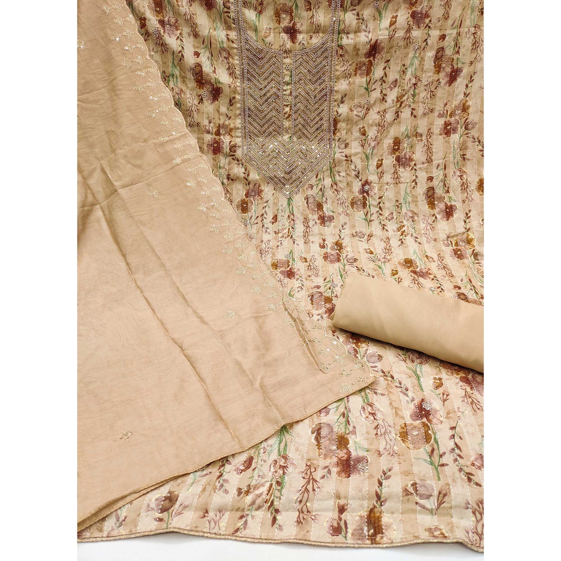 Chikoo Floral Printed Pure Cotton Dress Material