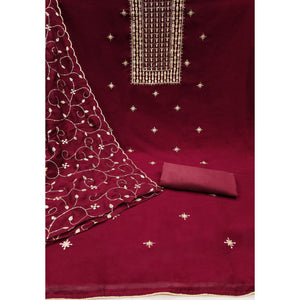 Maroon Sequins Embroidered Chinon Dress Material