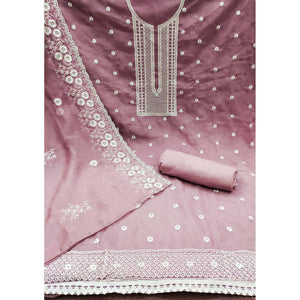 Mauve  Floral Embroidered Chanderi Dress Material