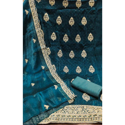Morpich Floral Embroidery With Stonework Mulberry Silk Dress Material