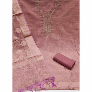 Mauve Woven With Embroidered Banarasi Silk Shimmer Crush Dress Material