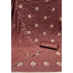 Brown Floral Embroidered With Stonework Georgette Dress Material