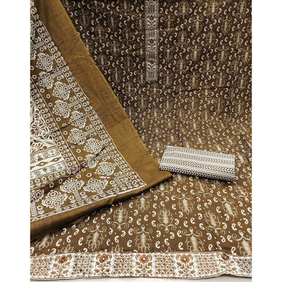 Brown Foil Printed Pure Cotton Dress Material