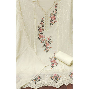 Cream Floral Sequins Embroidered Georgette Dress Material