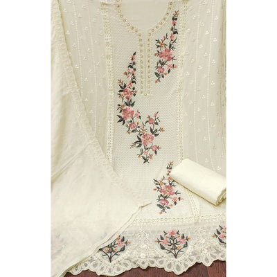 Cream Floral Sequins Embroidered Georgette Dress Material