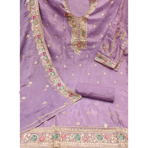Lavender Floral Sequins Embroidered Organza Dress Material