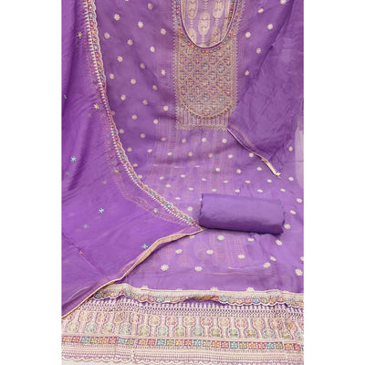 Lavender Floral Embroidered Organza Dress Material