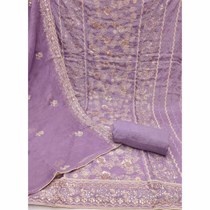 Lavender Floral Embroidered Organza Dress Material