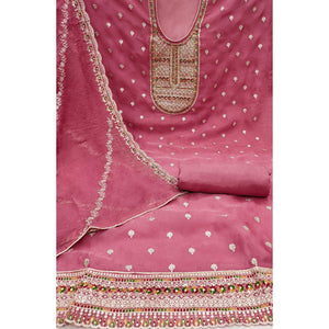 Dusty Pink Embroidered Organza Dress Material