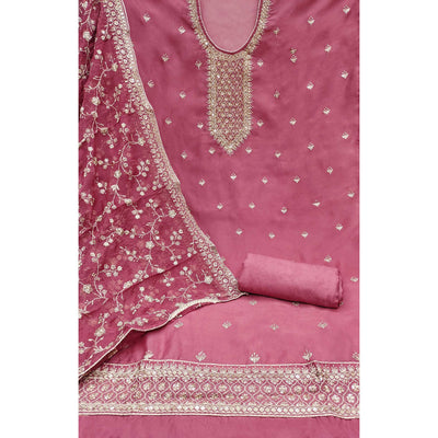 Dusty Pink Embroidered Organza Dress Material