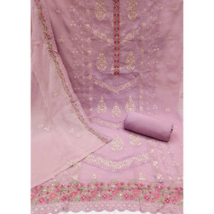 Light Purple Floral Sequins Embroidered Organza Dress Material