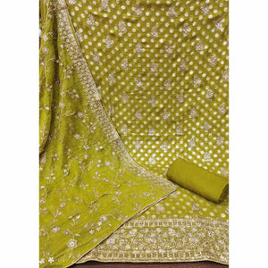 Mehendi Green Floral Embroidered With Woven Georgette Dress Material
