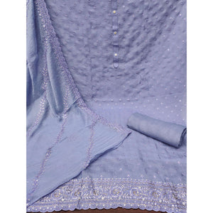 Lavender Floral Sequins Embroidered Cotton Silk Dress Material
