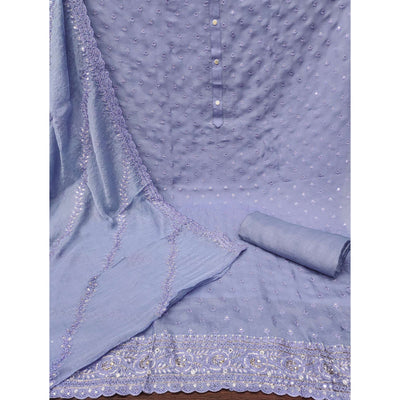 Lavender Floral Sequins Embroidered Cotton Silk Dress Material