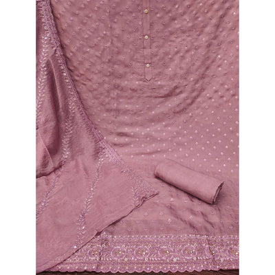 Mauve Floral Sequins Embroidered Cotton Silk Dress Material