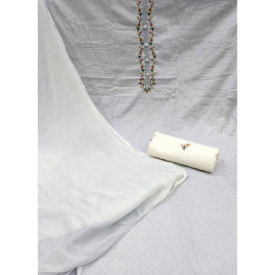 Grey Printed Pure Cotton Dress Material