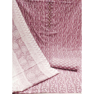 Mauve Printed With Yoke Embroidered Pure Cotton Dress Material
