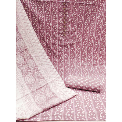 Mauve Printed With Yoke Embroidered Pure Cotton Dress Material