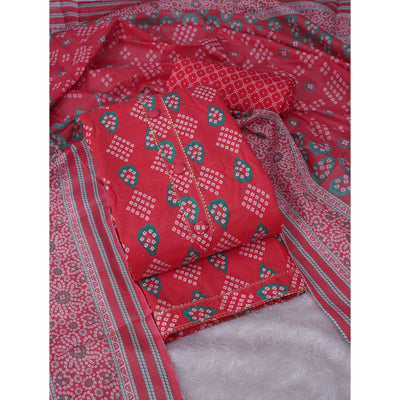 Gajari Pink Bandhani Printed Cotton Blend Dress Material