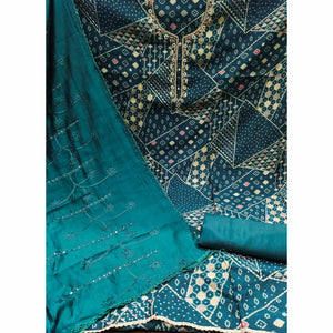 Morpich Foil Printed With Handwork Embroidered Pure Cotton Dress Material