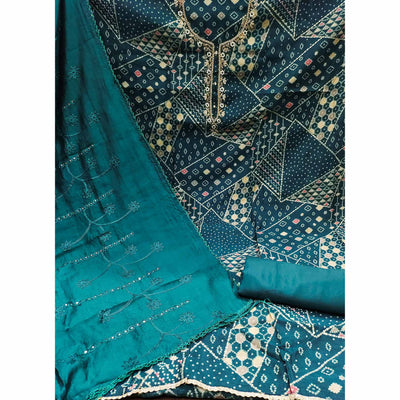 Morpich Foil Printed With Handwork Embroidered Pure Cotton Dress Material