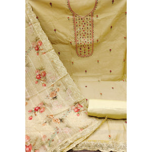 Light Yellow Floral Sequins Embroidered Chanderi Dress Material