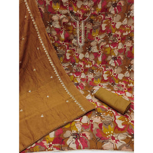 Brown Floral Printed Cotton Silk Dress Material